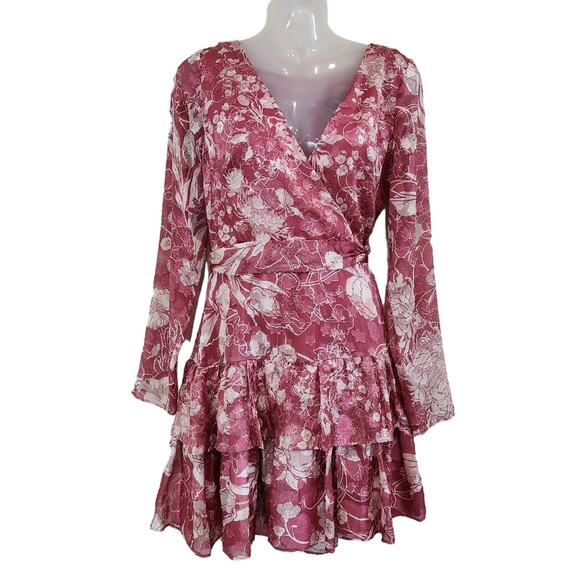 Marchesa Notte Pink White Long Sleeve Semi Formal Tiered Ruffle Dress Size 6 - Picture 1 of 13